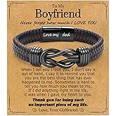 WIKHIA Gifts for Dad Son Grandson Boyfriend Husband, Cool Infinity Leather Bracelet for Him Birthday Christmas Anniversary Valentine's Day Present Ideas for Men