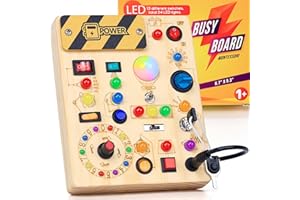 RichBoy Montessori Toy Busy Board for 1-3 Year Old Toddlers, 37-in-1 Sensory Toy with 24 LED Lights, Educational Travel Toy for Airplane Car Rides, First Birthday for Boys Girls (6.7" x 5.3")