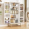 kepptory 51” Pantry Cabinets, White Freestanding Kitchen Pantry Storage Cabinet with Adjustable Shelves, Buffet Cupboards Storage Cabinet for Home Office Use, White + Gold
