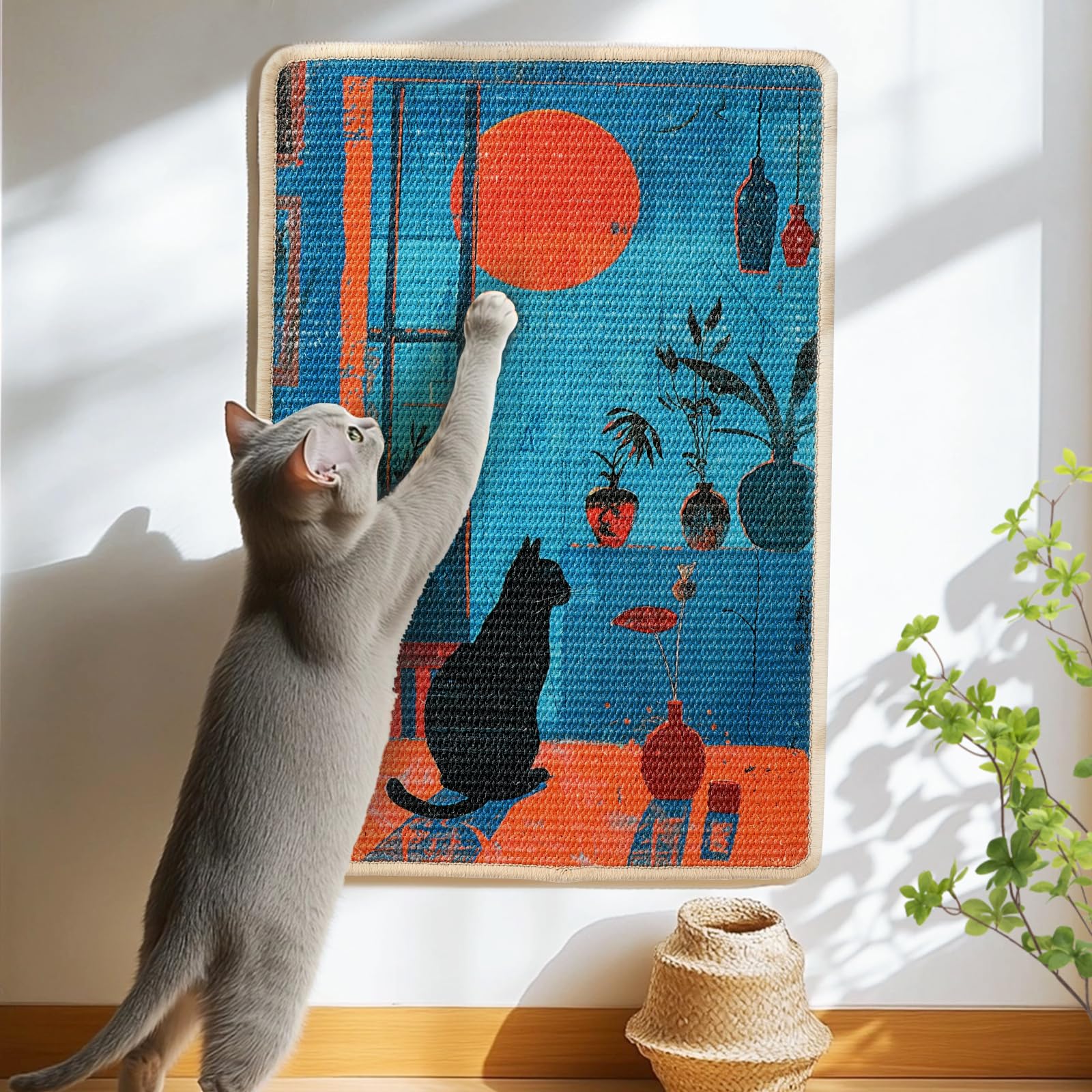 Photo 1 of 3-in-1 Sisal Cat Scratcher Mat 23.6x15.7'' – Floor & Wall Use with Sticker Tape, Protects Furniture, Couch & Carpet, Anti-Slip, Pet-Safe, Durable Scratch Rug Mat or Indoor/Outdoor Cats, Blue Silence