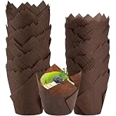NPLUX 200Pcs Tulip Cupcake Liners Parchment Baking Muffin Cups Brown | Parchment Paper, Non Stick, Standard Size, Brown Tulip Shape Adds Bakery Look for Muffins, Cupcakes, Cafes, Home Baking