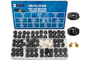 ZDBB 106 pcs Flat and Beveled Faucet Washers and Brass Bibb Screws Assortment for Use with Assorted Quick-Opening Style Faucets Stem Worn Out Washer Replacements Black