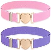 Molain 2 Pack Girls Belt for Waist Size 15-30", Kids Elastic Belt Heart-Shaped Metal Buckle Waist Belt for Girls