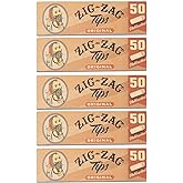 Zig-Zag Rolling Paper Unbleached Filter Tips - Original Size - 5 Pack (50 Tips/Pack) - 18 mm wide
