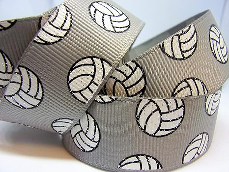 Amazon Com Grosgrain Ribbon Grey Volleyball Print With Glitter