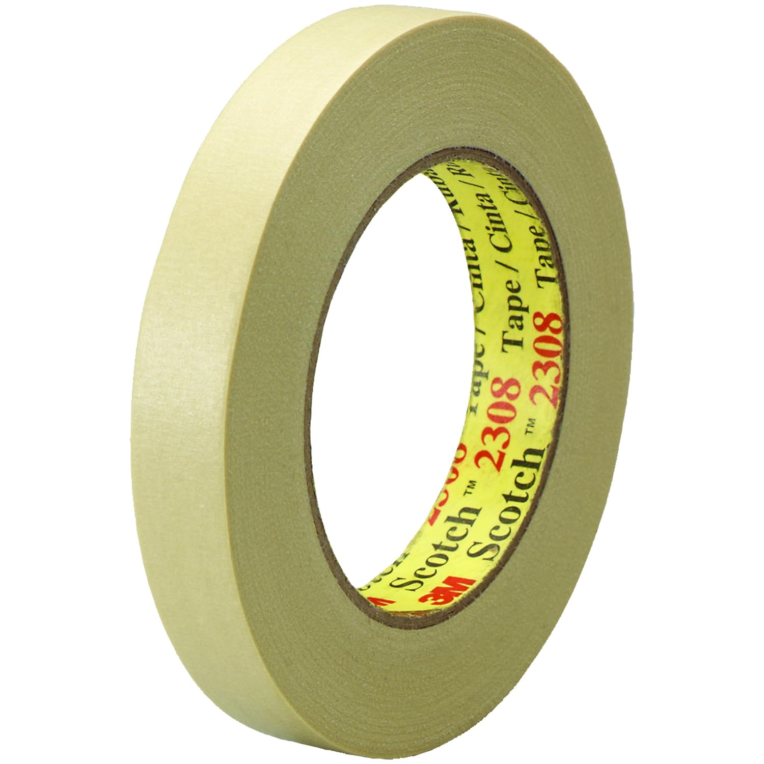 3M 2308 Masking Tape, 5.5 Mil, 3/4" x 60 yds, Natural, 48/Case, 3M
