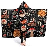 Mushroom Hooded Blanket Mushrooms Gifts for Women Soft Fleece Flannel Mushroom Night Moth Throw Wearable Blanket All Season Plant Blankets for Bed Decorative 50"x40" for Kid