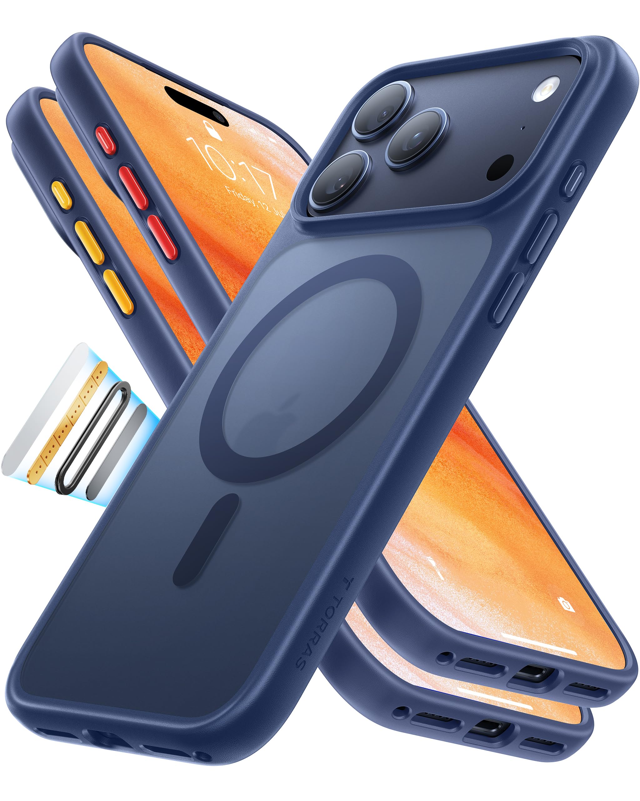 Photo 1 of TORRAS Stronger Magnetic & Shockproof for iPhone 17 Pro Max Case, Fit for MagSafe, Military Grade Drop Protection, Camera Control, DIY Button, Slim for iPhone 17 Pro Max Case Translucent Deep Blue