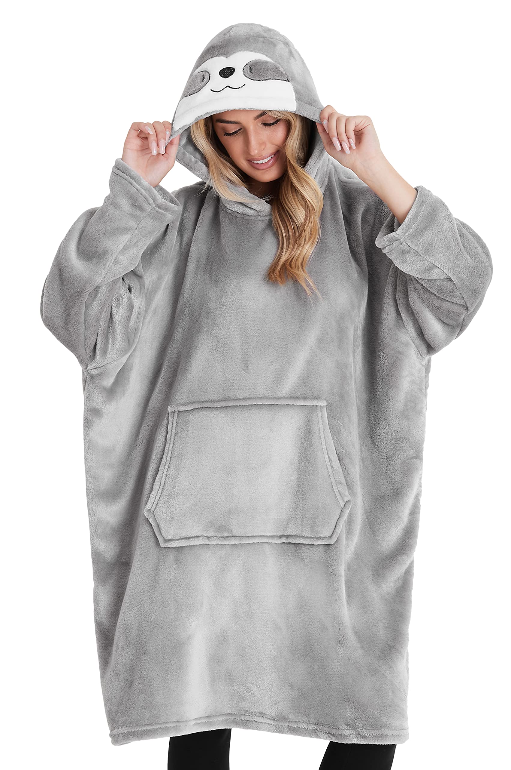 CityComfort Oversized Hoodie for Women Men and Teenagers Fleece Hoodie with Sleeves Soft Warm Hoodie Women and Mens Gifts (Grey Sloth)