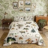 Homewish Cartoon Camper Comforter Set Twin Size Jungle Adventure Travel Bedding Set Wild Elk Animals Mountain Trees Quilt Set for Kids Boys Teens Men Bedroom Decor Happy Camping Duvet Insert 2pcs