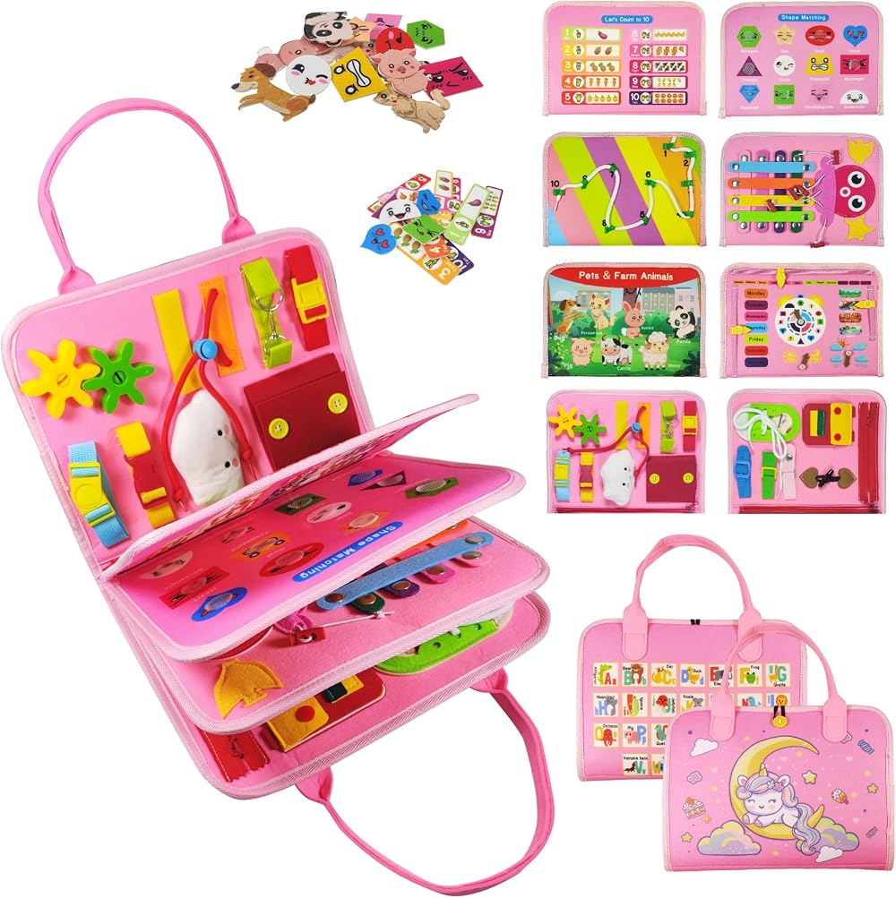 TenFans Busy Board Montessori Toy 35 In 1 For 3-6 Year Olds Travel Learning