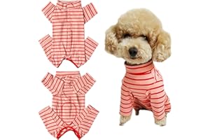 KUKASTER PET Dog’s Recovery Suit Post Surgery Shirt for Puppy, Full Coverage Dog's Bodysuit Wound Protective Surgical Clothes for Small and Medium Pets (red Pink Stripe-xs)