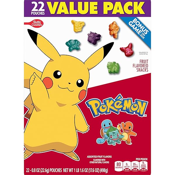 POKEMON FRUIT FLAVORED SNACKS, FAT FREE AND GLUTEN FREE SNACKS, 17.6 OZ (22 POUCHES)