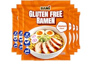 REAL NATURALS BAMI Gluten Free Ramen Noodles (Chicken Flavor) Vegan ramen noodles, Low sodium ramens noodle 6 packs, GF Ramen