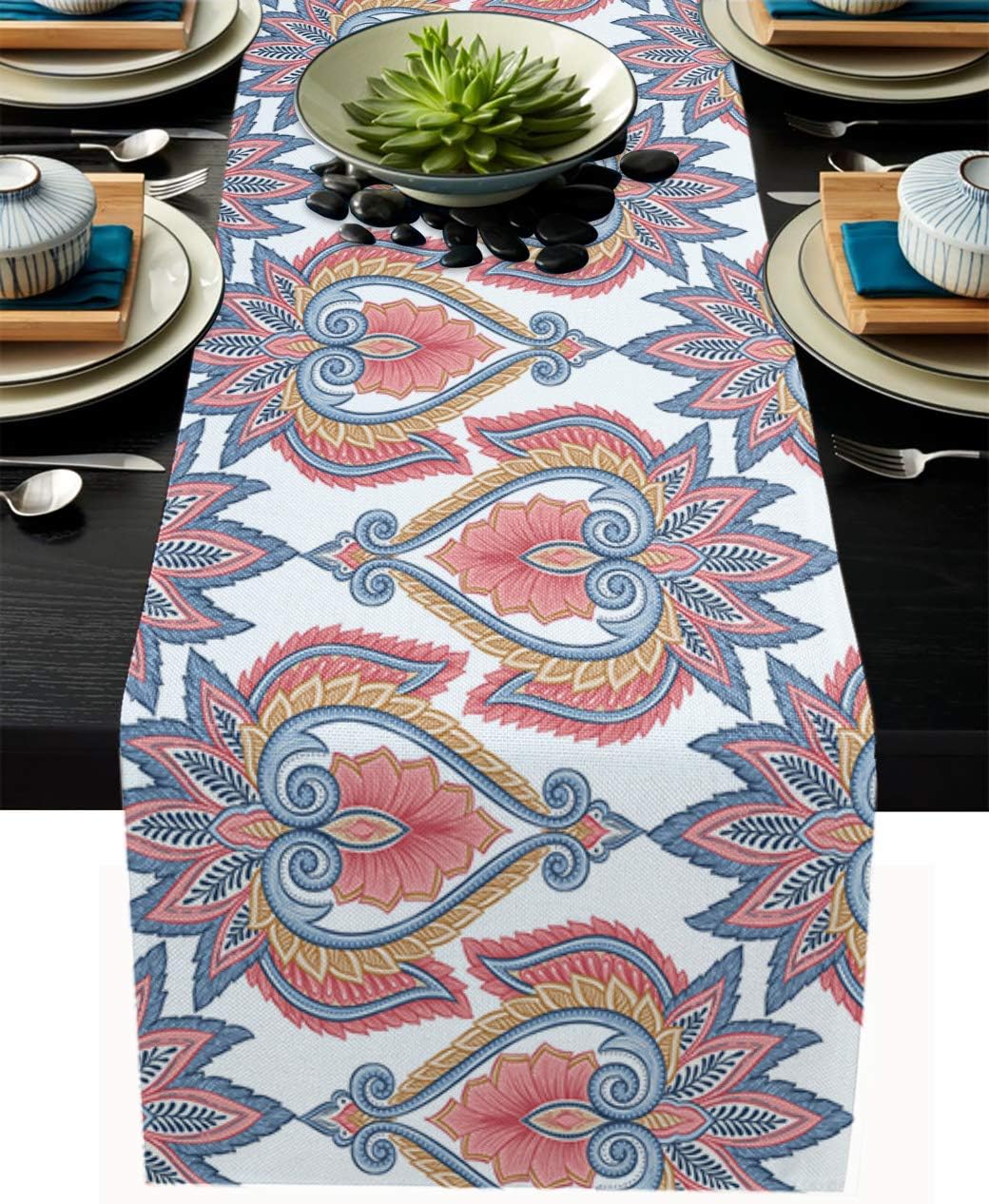 Woloudy Table Runner Durable Washable Tablecover, Ethnic