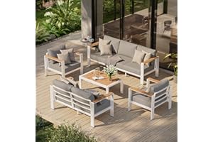 Oasbira Aluminum Outdoor Patio Furniture Set with Coffee Table, 5 Piece Patio Conversation Sets with Washable Thick Cushions, Patio Sectional Furniture Set for Porch, Balcony, Deck, Yard, White