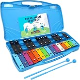 Glockenspiel Xylophone for Kids Colorful 25 Notes with 30-Song Songbook | Glockenspiel Instrument, Kids Xylophone, Metal Keys, Blue Carry Case, 2 Mallets, Music Learning, Classroom Use, Birthday Gift