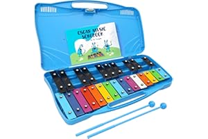 MINIARTIS Glockenspiel Xylophone | 25 Note Colorful Metal Keys Xylophone for Kids | Percussion Musical Instrument | Educational Music Toy Includes Music Songbook, Mallets and Blue Carry Case