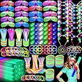 OLUPP 282 PCS Glow in the Dark Party Supplies, 18 Foam Sticks, 18 LED Glasses, 200 Glow Sticks, 30 Finger Lights, 8 Bunny Ear Headband and 8 LED Cat Ear Headband for Wedding,Birthday,Concert,New Year