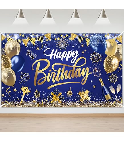 MEHOFOND Fotohintergrund – Blau-gold Mit Glitzerpunkten, 210 X 150 Cm, Vinyl, Für Geburtstagsfotos, Partys Oder Studio