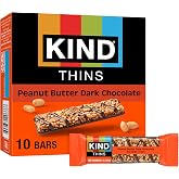 KIND Thins Snack Bars, Peanut Butter Dark Chocolate, Gluten Free, Low Calorie, Healthy Snacks, 4g Sugar, 10 Count