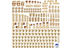 ANRIWT 220Pcs Brass DOT Air Line Fittings Push Lock Air Fittings & Air Nylon Tube Compression Fittings Kits,1/4" 1/8" 3/8" 1/2" NPT Push To Connect Fittings Quick Connect Air Hose Fittings Assortment