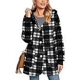 Bestbee Warm Fleece Jackets for Women, Plus Size Fuzzy Hooded Casual Coats Lidies 2025 Cardigan Sweaters Outerwear with Pockets, 3XL, Black and White Plaid