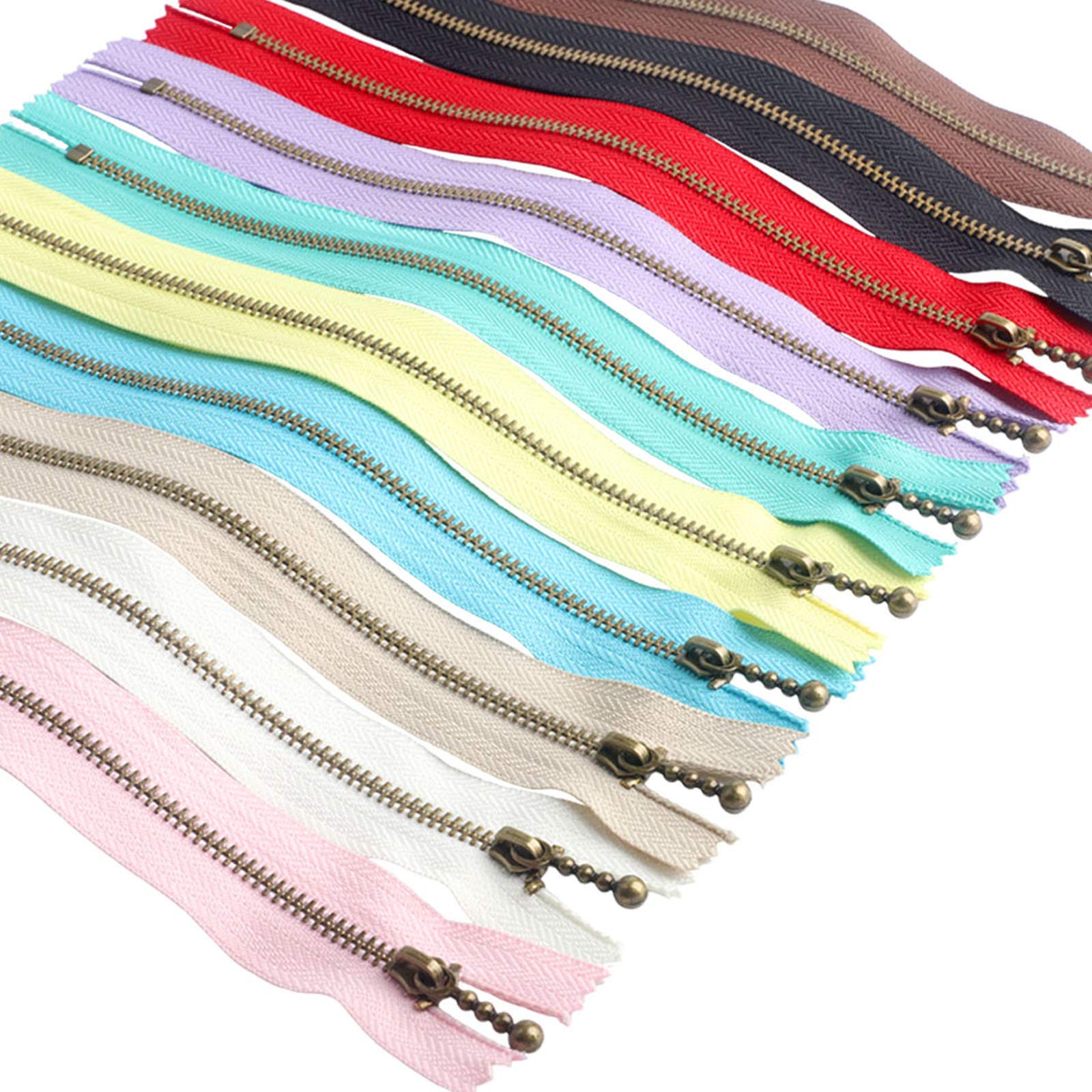 Beaulegan Metal Zippers 10 Pcs - #3 Antique Brass Close-end 15 cm (6 Inch), Assorted Color