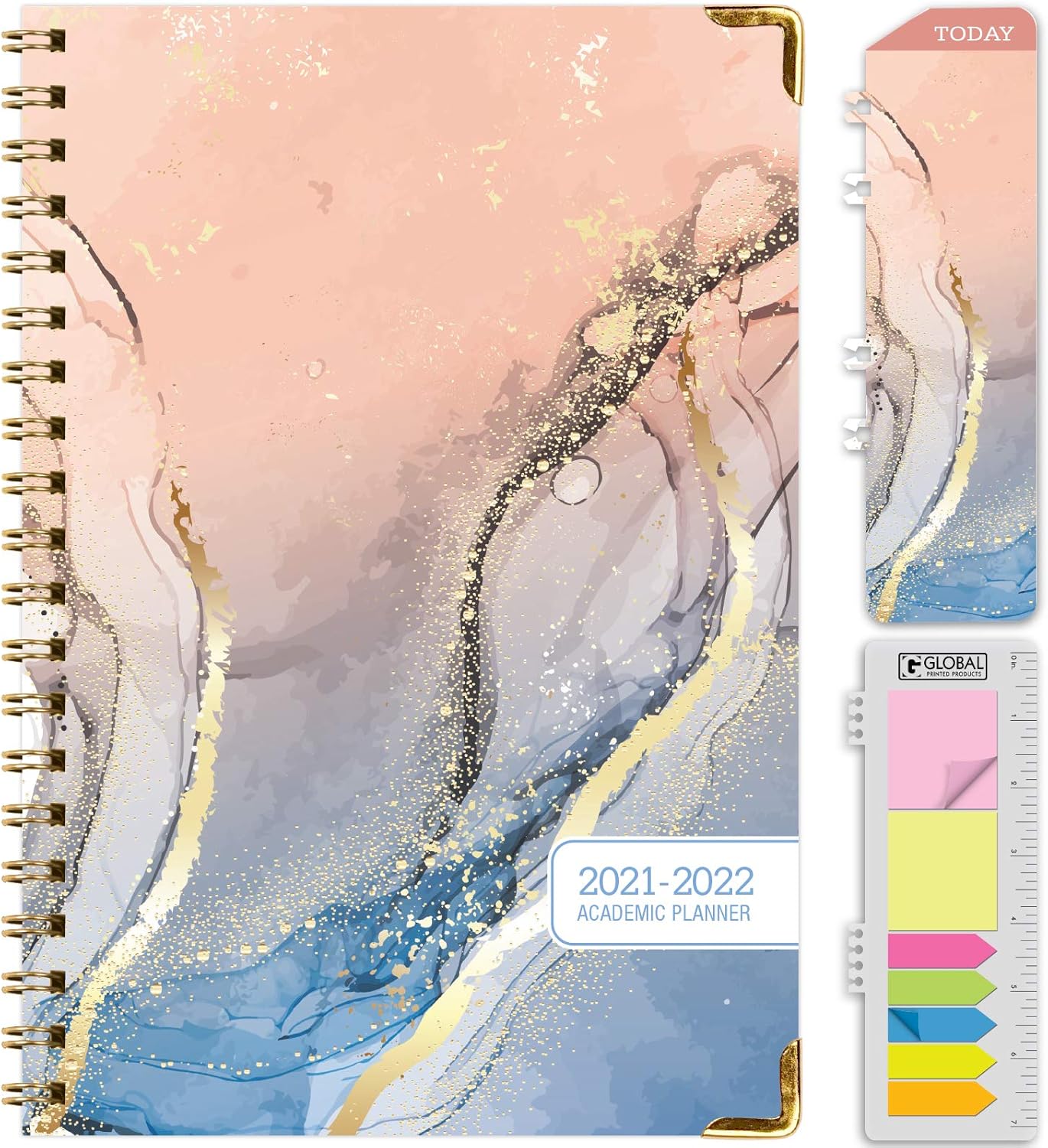 HARDCOVER Academic Year 2021-2022 Planner: (June 2021 Through July 2022) 5.5"x8" Daily Weekly Monthly Planner Yearly Agenda. Bookmark, Pocket Folder and Sticky Note Set (Colorful Marble) : Office Products