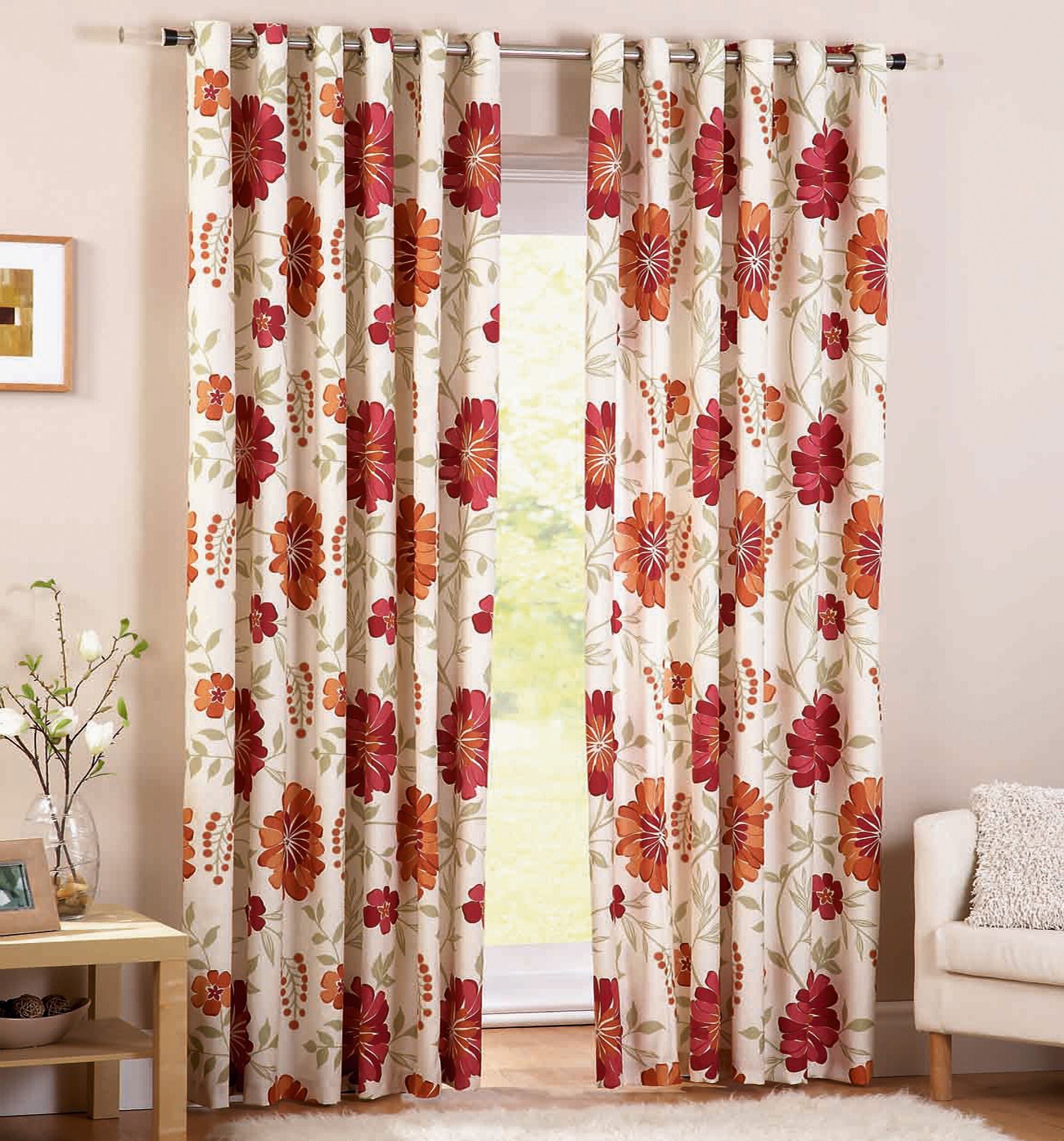 HEAVY CANVAS Poly Cotton Eyelet Curtains Ready Made Ring top Lined