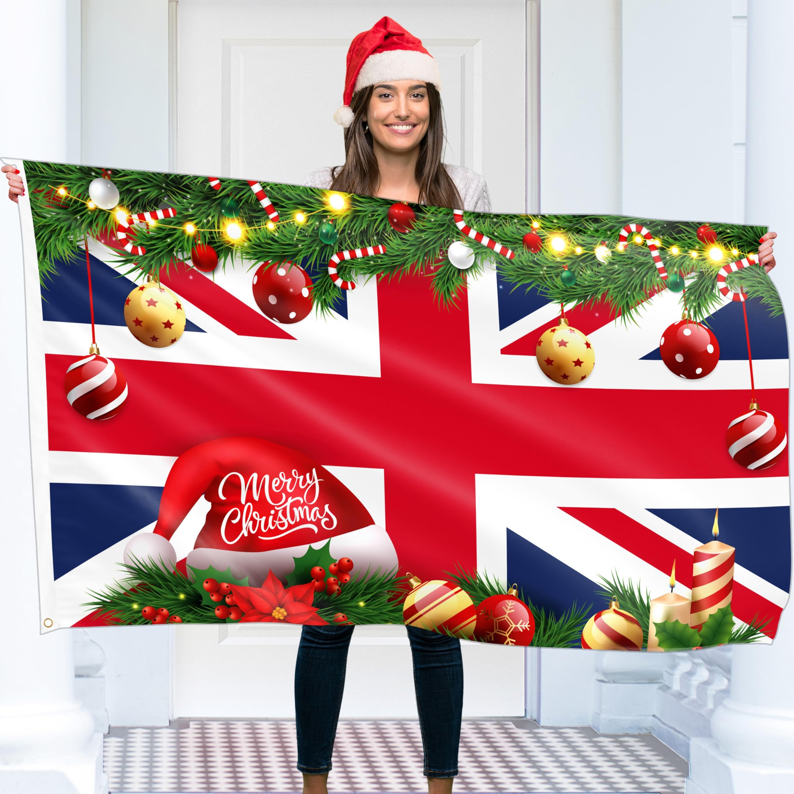Christmas Flag 5ft x 3ft with eyelets - Christmas Banner - Union Jack Flag - Vivid Digital Print - 110Den Thick polyester - Double Seam