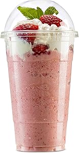 Disposable Plastic Cups with Lids by Green Direct - 20 oz. Party Cup with Dome lids for Cold Drinks - Bubble Boba - Iced Coffee - Tea - Smoothie Pack of 100