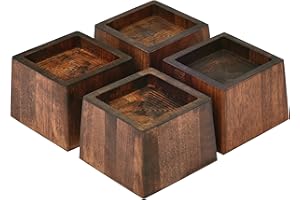 TQVAI Wood Bed Risers - Supports up to 2200 lbs - Heavy Duty Furniture Risers for Sofa Desk Couch Table, 4 Pack Bed Frame Legs Support with Non-Slip Rubber Pad, 2.5" H(Inner 2" H) - Retro Brown