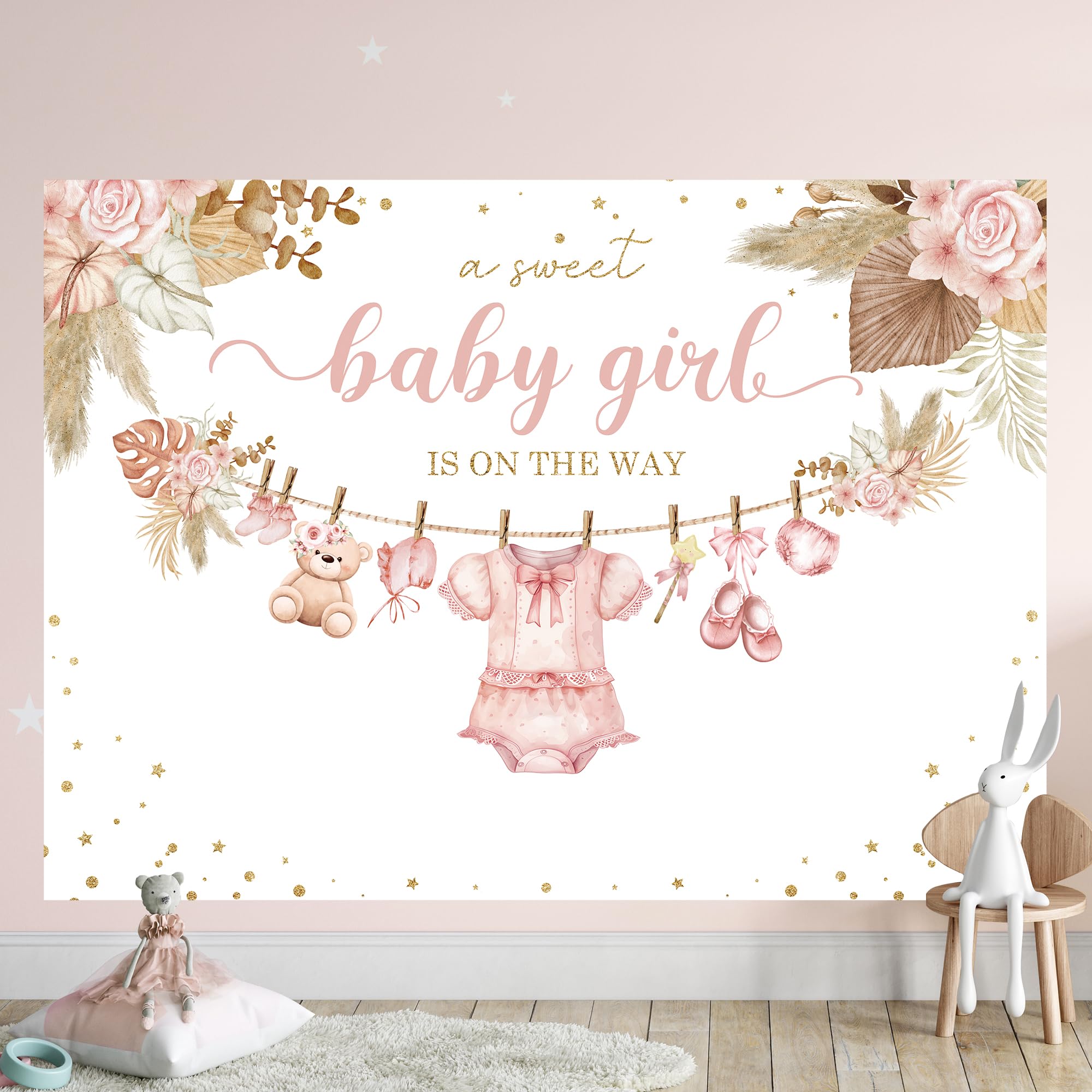 Riyidecor Sweet Girls Baby Shower Backdrop Boho