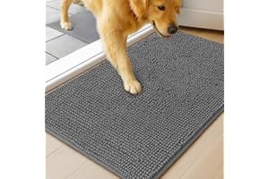 MUDGUARD MAT™ Dog Door Mat for Muddy Paws, Super Absorbent Microfiber, Non-Slip Indoor Mat, Quick-Dry Chenille Rug for Pets & Entryway, Machine Washable, Grey 16" x 24"