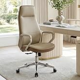 EUREKA ERGONOMIC Clara Executive Office Chair, Faux Leather, Beige Brown | Modern Leather Desk Chair, High Back Support, Big and Tall Home Office Chair, 3-Position Recline Lock