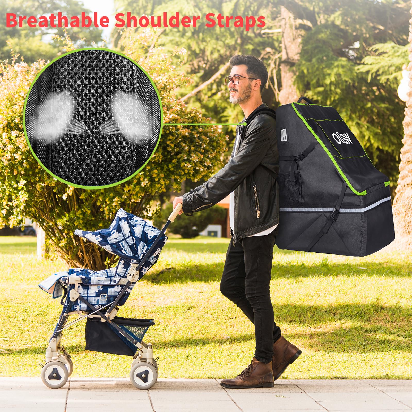 WEXIO 360° Padded Car Seat Travel Bag for Airplane, 1OO% Waterproof CarSeat Travel Backpack for Air Travel，Universal Fit for Graco Chicco Britax Evenflo Cybex Maxi Cosi Peg，20