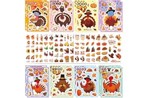 DUJAA 32PCS Thanksgiving Stickers for Kids, Make a Turkey Stickers, Fall Autumn Stickers Make Your Own Turkey Stickers Thanksgiving Party Favors Supplies Thanksgiving Crafts Stickers