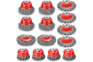 JAKIRRAMY 14 pcs Wire Wheel for 4 1/2 Angle Grinder, Coarse Crimped Wire Wheel Brush Wire Cup Brush with Threaded Arbor, Angle Grinder Wire Wheel for Rust, Corrosion, Paint Removal