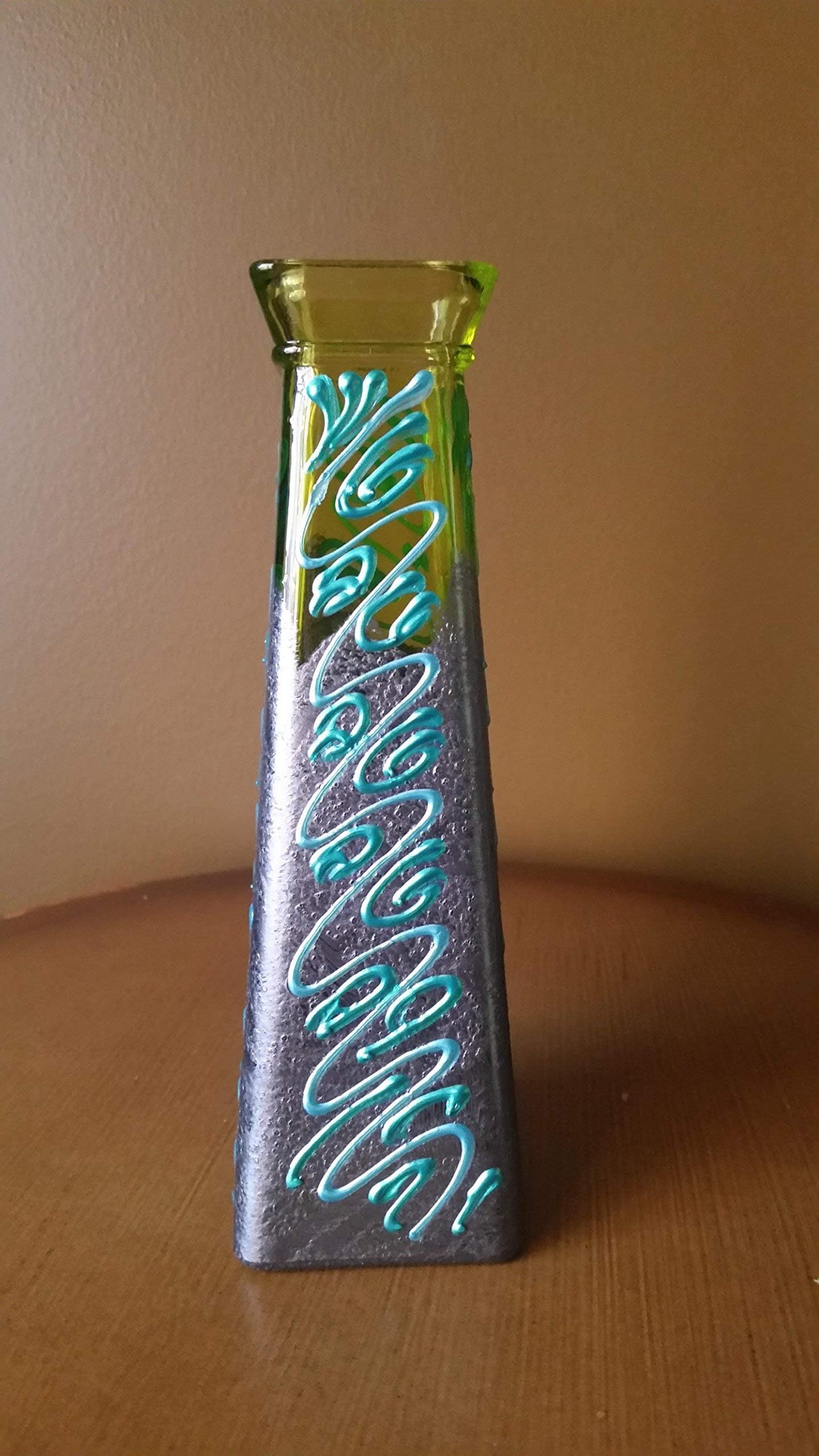 Silver and Green Vase with Swirls