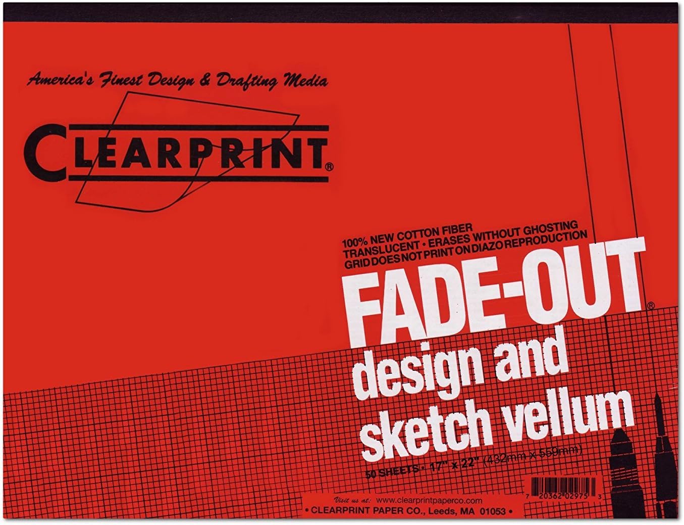 Vellum Archival Quality 8x8 Gridded 50-Sheet Design & Sketch Pad - Clearprint (22 in. L x 17 in. W)