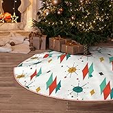 Christmas Tree Skirt 36 inches Mid Century Modern Retro Starburst Xmas Tree Skirts Mat Farmhouse Rustic Xmas Holiday Indoor Party Outdoor Decoration