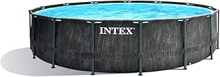 Intex Unisex – Erwachsene Premium Frame Pool Set Prism Greywood Ø 457 x 122 cm, Dunkelgraue Holzoptik