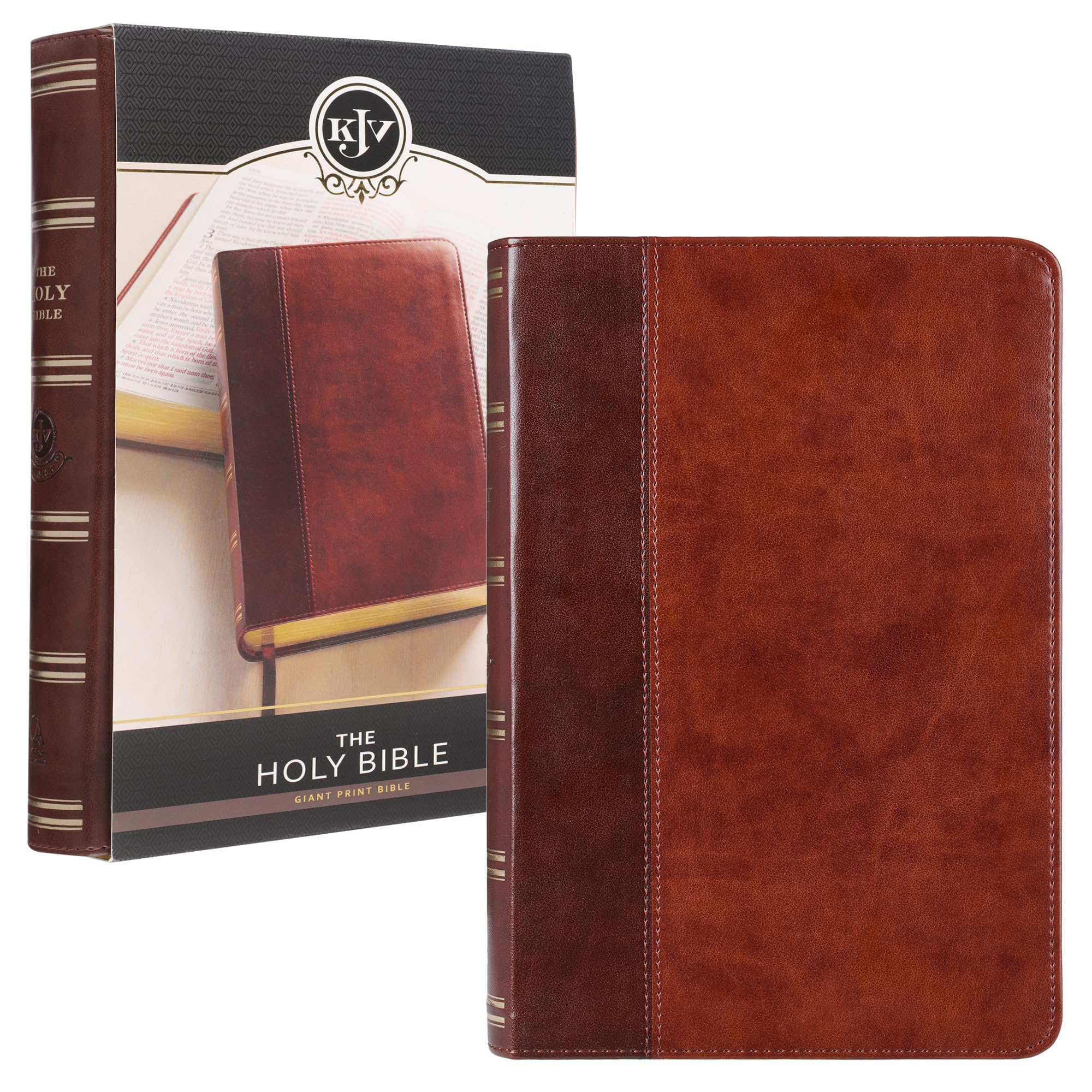 KJV Holy Bible, Giant Print Standard Size Faux Leather Red Letter Edition - Ribbon Marker, King James Version, Brown Two-tone (KJV Standard GP Editions) KJV Holy Bible, Giant Print Standard Size Faux Leather Red Letter Edition - Ribbon Marker, King James Version, Brown Two-tone (KJV Standard GP Editions) Imitation Leather