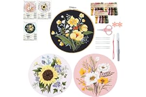 Yixhua 3 Sets Plant Embroidery Kit for Beginners,Cross Stitch Kit Adult with Pattern Starter Hand Embroidery with Instruction