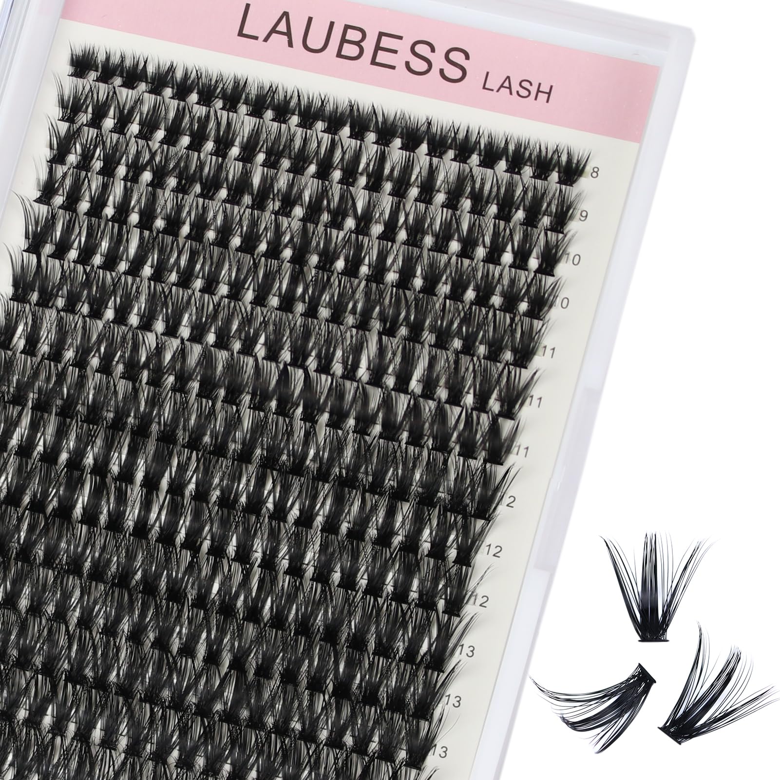 LAUBESS Lash Clusters 300 Pcs, Individual Eyelash Clusters Extension Kit - Mix (50D-0.07C-8-15mm)