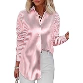 Diosun Womens Striped Button Down Shirts Classic Long Sleeve Stylish Collared Office Work Blouses Tops