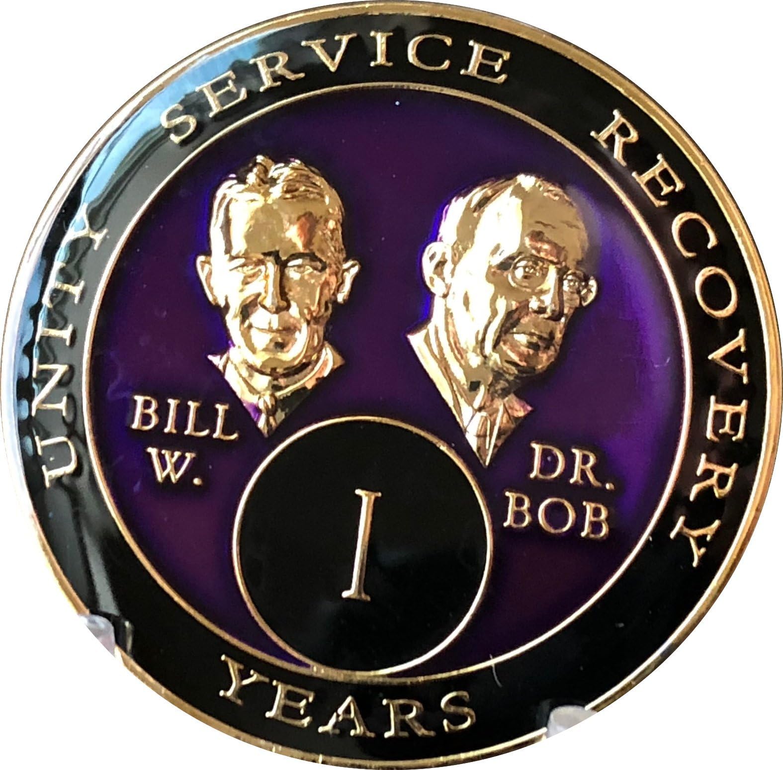 1 year AA Medallion Purple Tri-Plate Founders Bill & Bob Chip