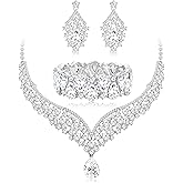 IRONBOX Crystal Wedding Bridal Jewelry Set for Women Prom Sliver Rhinestone Teardrop Necklace Earrings Bracelet Wedding Bridesmaid Gifts Fit with Wedding Dress