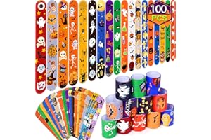 WEMEMORN Halloween Slap Bracelets for Kids, 100 Halloween Bracelet Toys Bulk For Kids Girls Boys, Trick or Treat Party Favors, Classroom Prizes, Exchanging Gifts, Halloween Party Gift Treat Bag Filler Supply